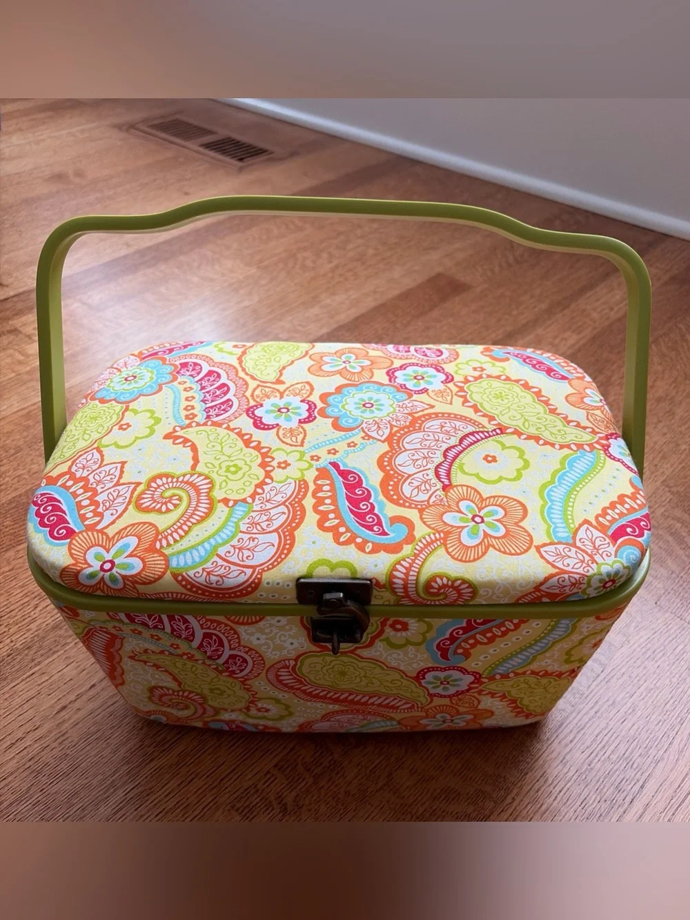 Vintage Dritz St. Jane Sewing Basket Box Paisley Print with Tray Retro Y2K Boho